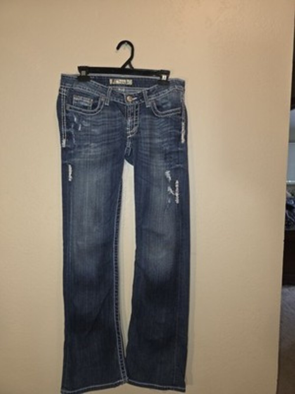 BKE Stella Bootcut Blue Denim Women's Distressed Stretch Jeans 28×33 1/2